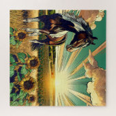 ひまわり畑に入った馬 ジグソーパズル (横)