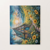 ひまわり畑のある魔法のコテージ ジグソーパズル (縦)