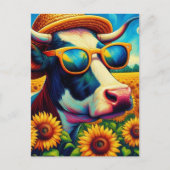 ひまわり畑のひまがしに入った牛 ポストカード (正面)