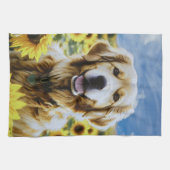 ひまわり畑のゴールデンレトリバー キッチンタオル (横)