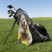 ひまわり畑のゴールデンレトリバー ゴルフタオル (グリーン)