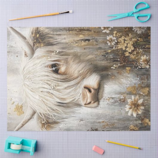 ひまわり畑のデコップシャギーな高地の牛 薄葉紙 (クラフト)