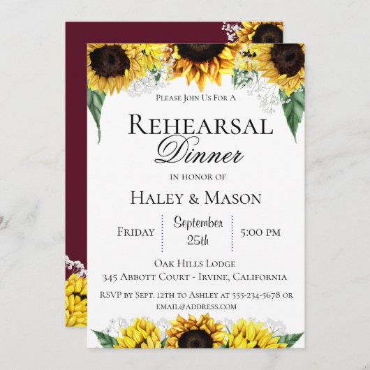 ひまわり畑のリハーサルディナー招待状 招待状 (正面/裏面)