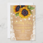 ひまわり畑の家の Burlap とレースの誕生日パーティー 招待状 (正面)