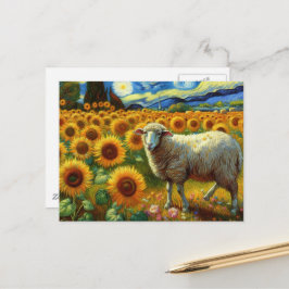 ひまわり畑の羊 ポストカード
