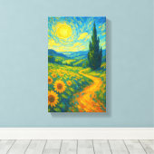 ひまわり畑を通る鮮やかひまわり道 キャンバスプリント (インサイチュ (ウッドフロア))