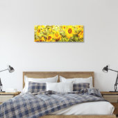 ひまわり畑イエローグリーン素朴ヴィンテージ キャンバスプリント (インサイチュ (寝室))