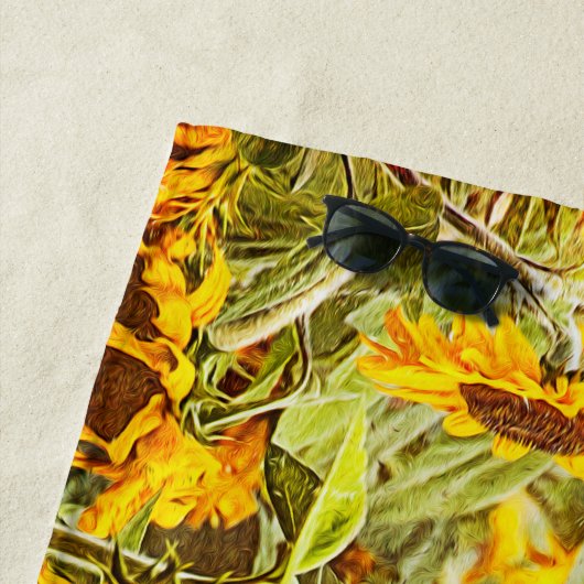 ひまわり畑イエローグリーン素朴ヴィンテージ ビーチタオル (インサイチュ)