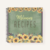 ひまわり畑オン緑パーソナライズされたレシピ ノートブック (正面)