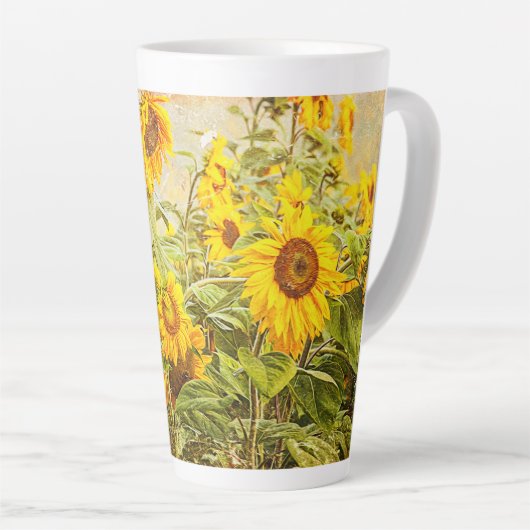 ひまわり畑ヴィンテージアンティーク黄フローラ カフェラテマグ (右アングル)
