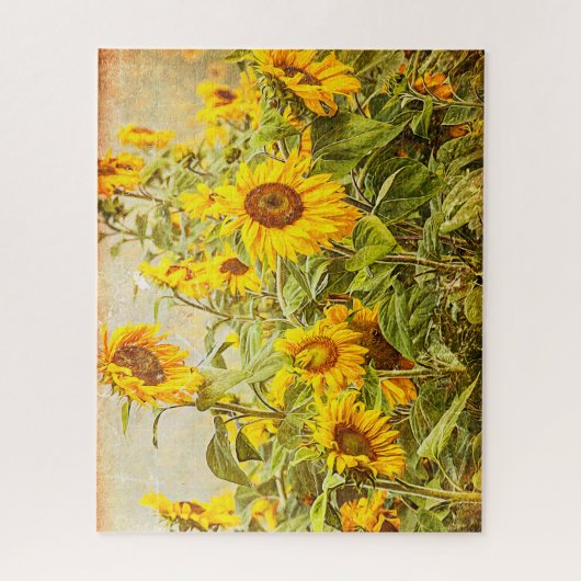 ひまわり畑ヴィンテージアンティーク黄フローラ ジグソーパズル (縦)