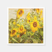 ひまわり畑ヴィンテージグリーンイエローデクページ スタンダードカクテルナプキン (正面)