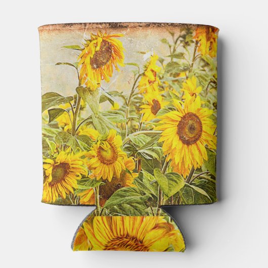 ひまわり畑ヴィンテージサマーグリーンイエロー素朴 缶クーラー (裏面)