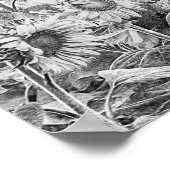 ひまわり畑ヴィンテージ白黒の切り離 ポスター (角)