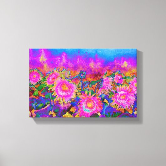 ひまわり畑 - ピンク キャンバスプリント (正面)