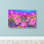 ひまわり畑 - ピンク キャンバスプリント (インサイチュ (ウッドフロア))