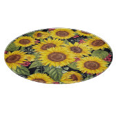 ひまわり畑：水色の黒い背景 カッティングボード (角)