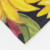 ひまわり畑:水色の黒い背景 フリースブランケット (角)