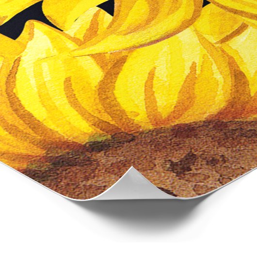 ひまわり畑:水色の黒い背景 ポスター (角)