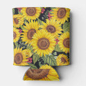 ひまわり畑：水色の黒い背景 缶クーラー (裏面)