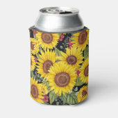 ひまわり畑：水色の黒い背景 缶クーラー (缶裏面)