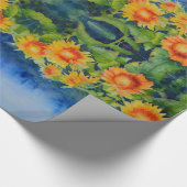 ひまわり畑 – 水色ひまわり絵画畑 ラッピングペーパー (角)