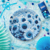 ひまわり畑 – 青の色合い ペーパープレート (パーティー)