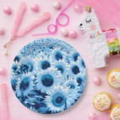 ひまわり畑 – 青の色合い ペーパープレート (パーティー)