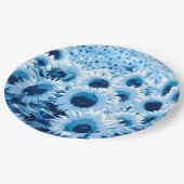 ひまわり畑 – 青の色合い ペーパープレート (アングル)