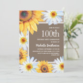 ひまわり白いデイジーバーラップ100誕生日 招待状 (スタンド正面)