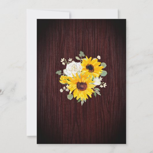 ひまわり白いバラがライトウッド結婚ズ 招待状 (裏面)