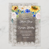 ひまわり白と青の素朴秋の結婚式 招待状 (正面/裏面)