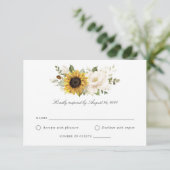 ひまわり白フローラ緑の結婚式RSVPカード 招待状 (スタンド正面)