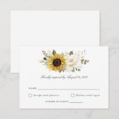 ひまわり白フローラ緑の結婚式RSVPカード 招待状 (正面/裏面)