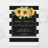 ひまわり白黒ストライプウェディングシャワーの恩恵 ワインラベル (シングルラベル)