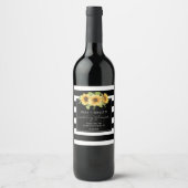 ひまわり白黒ストライプジョイントウェディングシャワー ワインラベル (正面)