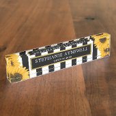 ひまわり白黒ストライプ金ゴールドパーソナライズされた デスクネームプレート (側面)