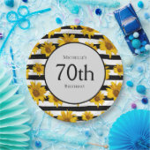 ひまわり白黒ストライプ70誕生日 ペーパープレート (パーティー)