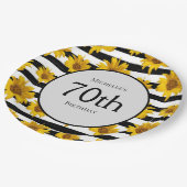 ひまわり白黒ストライプ70誕生日 ペーパープレート (アングル)