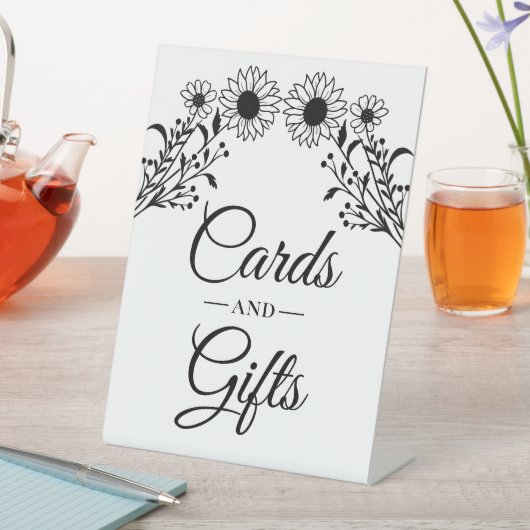 ひまわり白黒フローラカードギフト結婚ズ 台座サイン (インサイチュ)