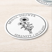 ひまわり白黒フローラブライダルシャワー ラウンドペーパーコースター (アングル)