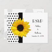 ひまわり白黒水玉模様RSVPはがき インビテーションポストカード (正面/裏面)