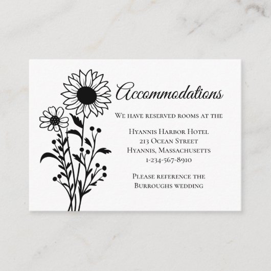 ひまわり白黒結婚フローラズアコモデーション エンクロージャーカード (正面)