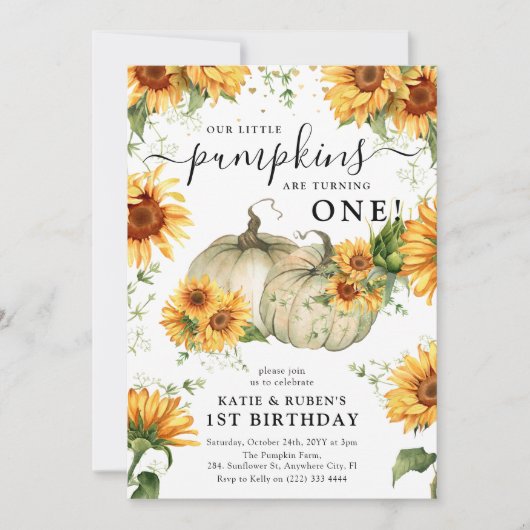 ひまわり秋かぼちゃツインズ1st誕生日 招待状 (正面)