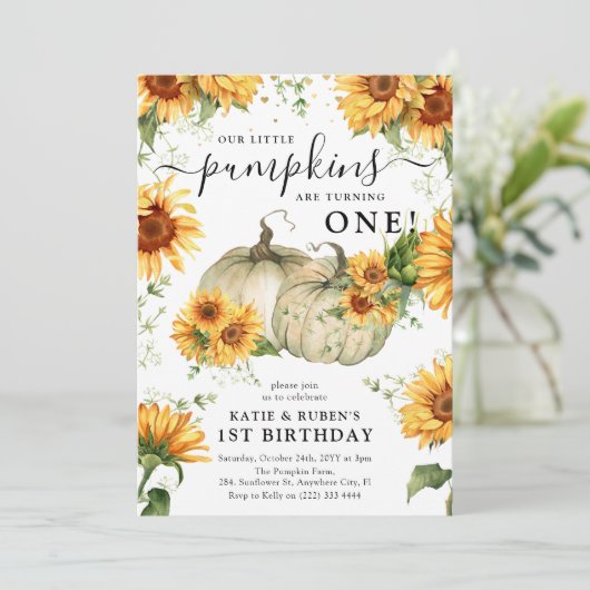 ひまわり秋かぼちゃツインズ1st誕生日 招待状 (スタンド正面)