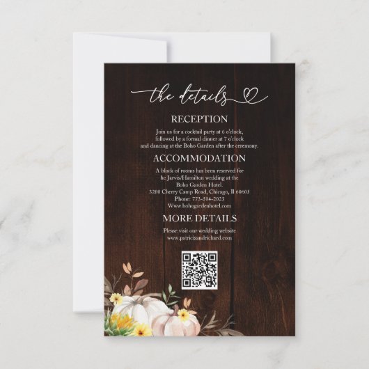 ひまわり秋の結婚式詳細エンクロージャカード 招待状 (正面)