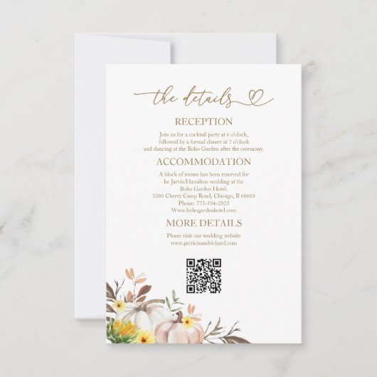 ひまわり秋の結婚式詳細エンクロージャカード 招待状 (正面)