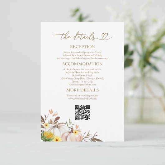 ひまわり秋の結婚式詳細エンクロージャカード 招待状 (スタンド正面)