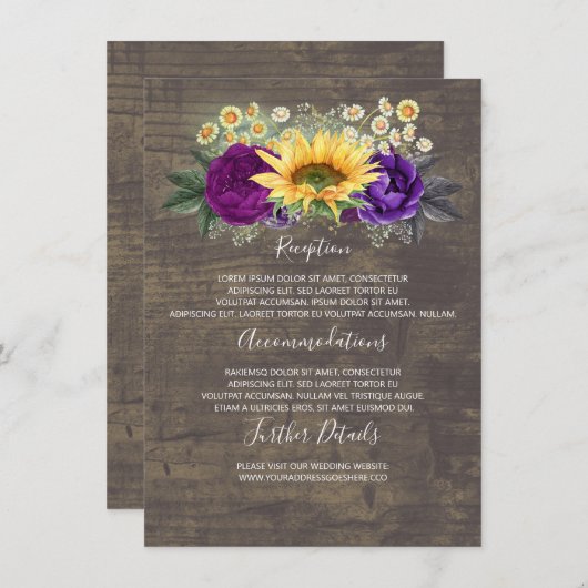 ひまわり秋の結婚式詳細情報ゲスト エンクロージャーカード (正面/裏面)