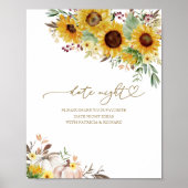 ひまわり秋ブライダルシャワーデイトナイトジャールサイン ポスター (正面)